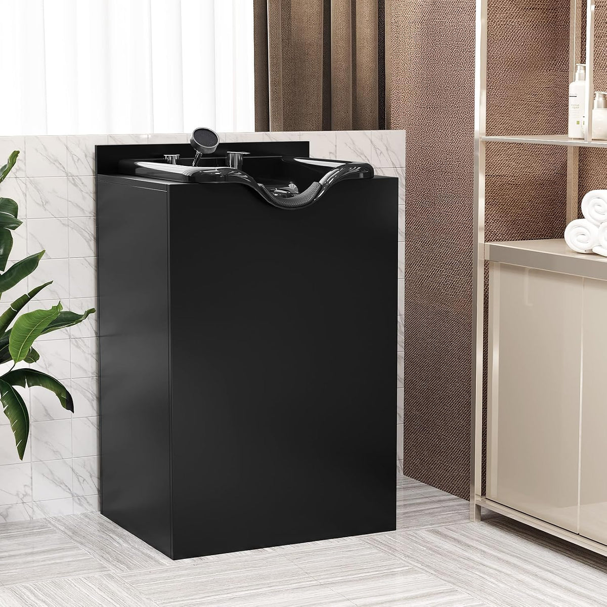 OmySalon Shampoo Bowl with Cabinet, Salon Wet Station with Sprayer Faucet Shampoo Cabinetry, Portable Hair Wash Sink for Beauty Spa Barber