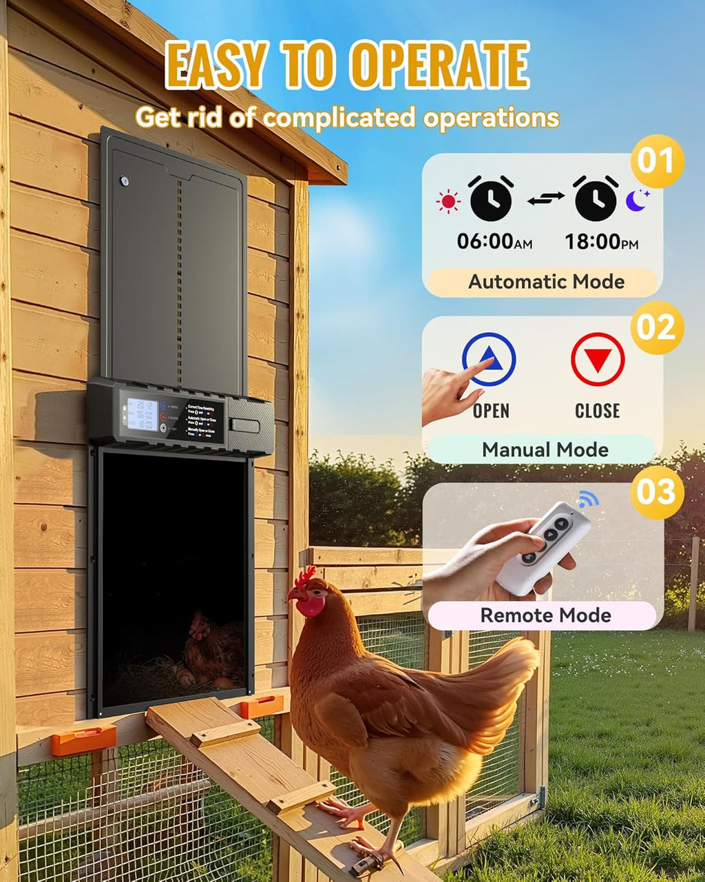 Automatic Chicken Coop Door Solar Powered XL Chicken Door 3 Modes