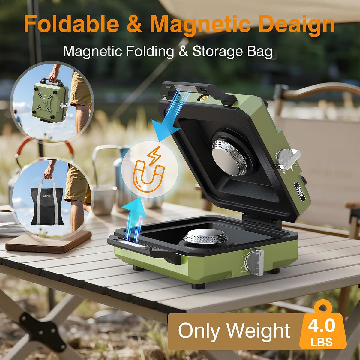 2 Burner Camping Stove with Windshield, 20000 BTU Propane Camp Stove, Portable Folding Gas Stove, Camping Essentials Gear Includes Frying Pan, Coffee