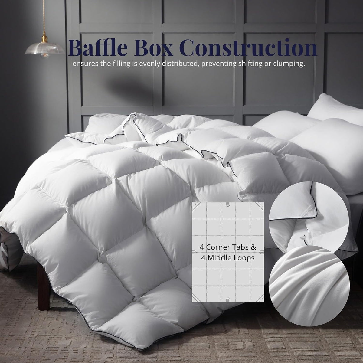 King Size Down Duvet Insert - All Season Cool Touch for Hot Sleepers, Premium 100% Cotton Shell Hotel Quality, White 106 x 90 Inch