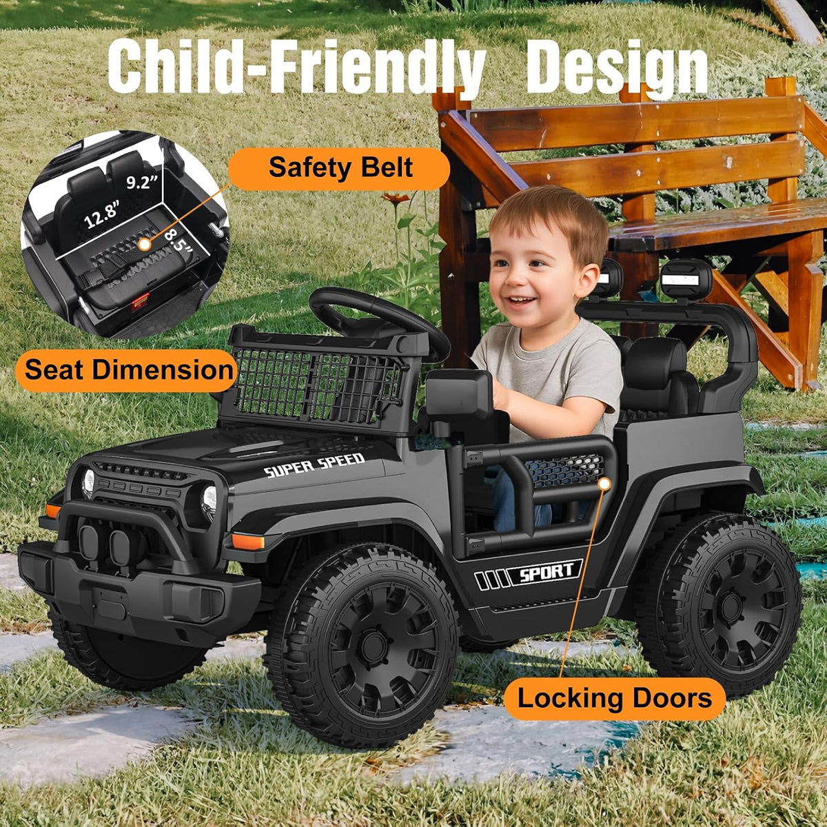 12V Ride on Toys for Kids with Parent Remote Control, Black
