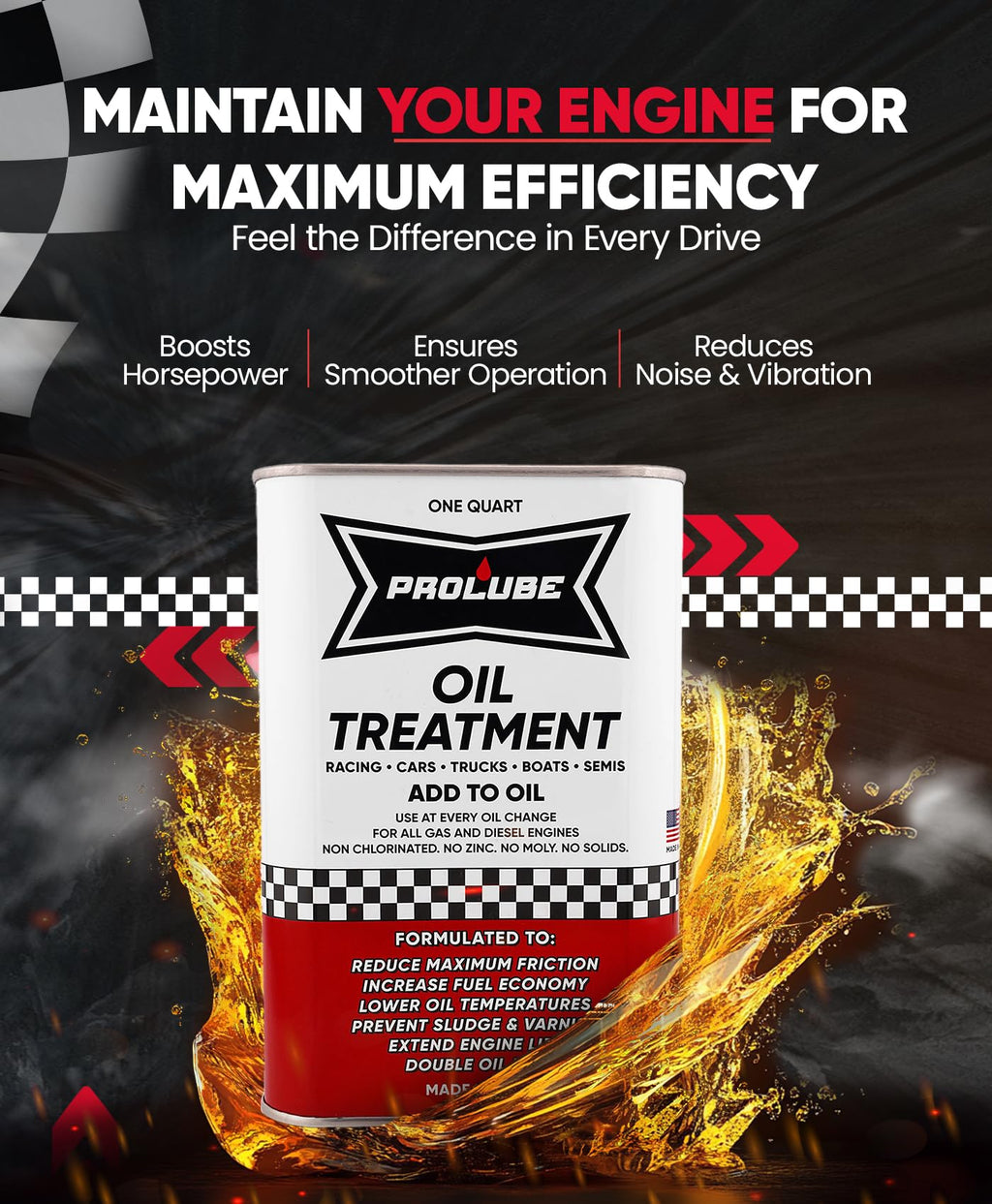 Prolube Oil Treatment - Engine Oil Additive for Gas & Diesel Engines - Reduces Wear, Noise, Vibration - Boosts Fuel Economy & Horsepower - Works on