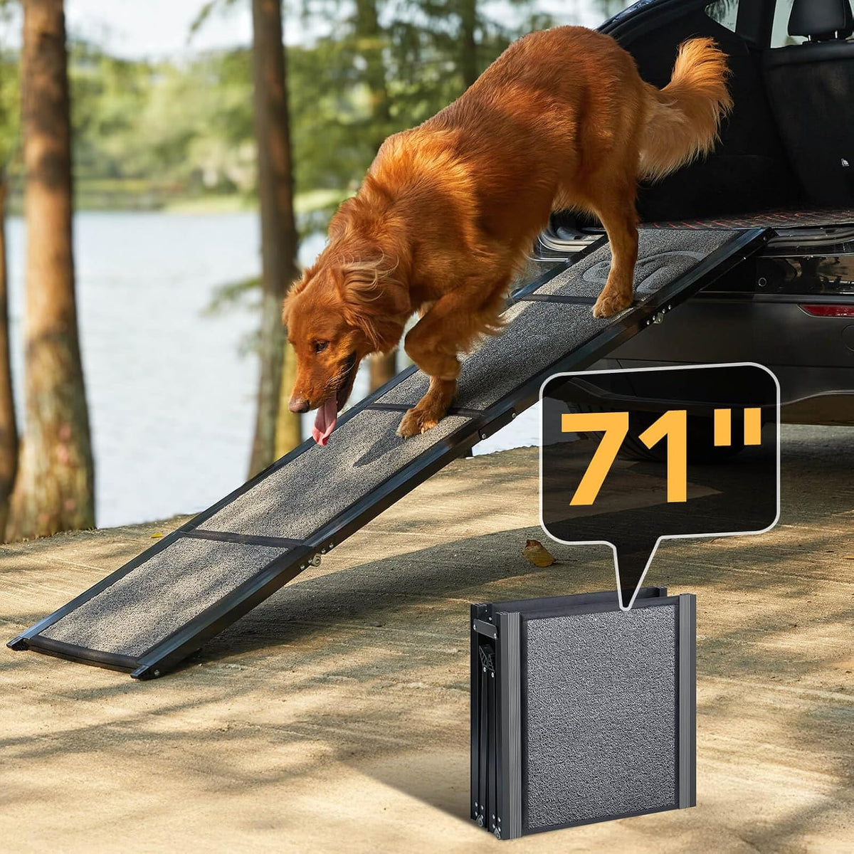 Dog Ramp for Cars, 71" L × 17.2" W, Extra-Long Foldable Pet Ramp
