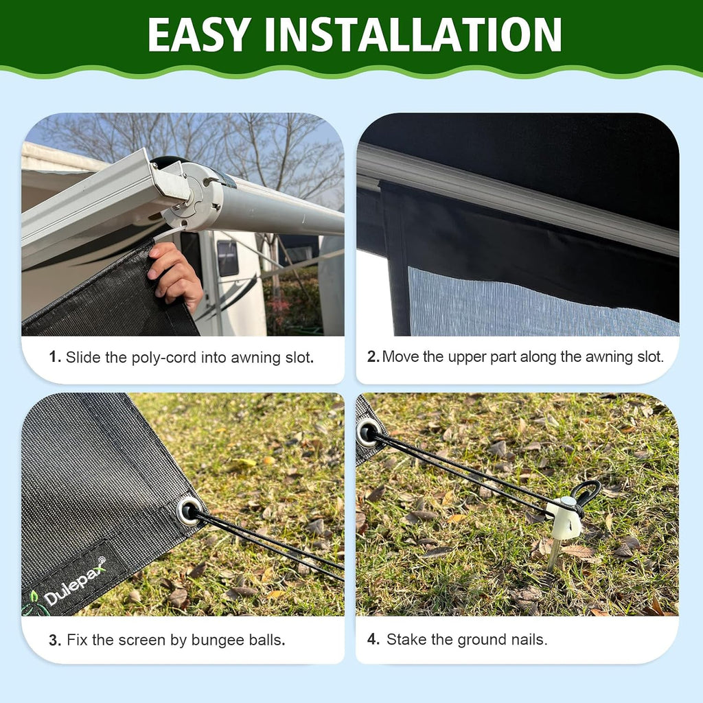 RV Awning Sun Shade Screen with Zipper, 8'x15'3" for 16' RV Awning
