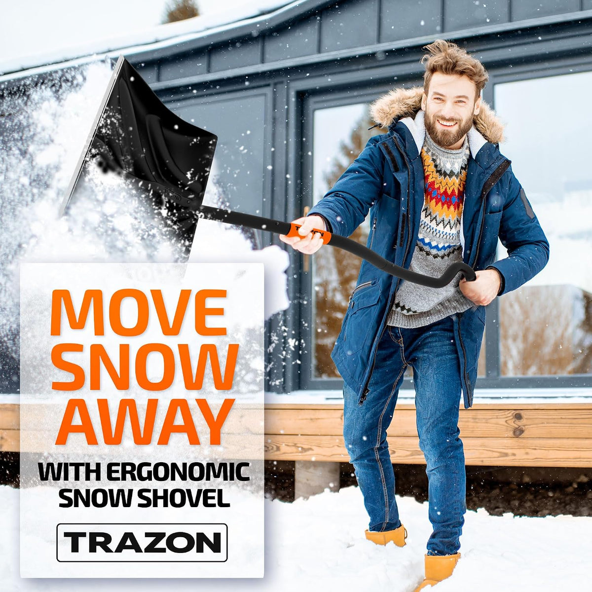 Snow Shovel Heavy Duty for Driveway with Ergonomic Handle to Use Without Backpain for Home Garage Car - Snow Shovel with 18 Inch Blade Large Capacity