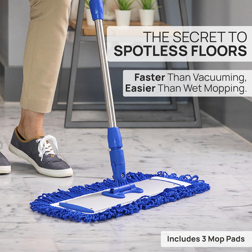 18” Pro Microfiber Hardwood Floor Mop - Cleans Floor in Seconds | Dust & Wet Mopping | Hardwood, Tile, Laminate & Vinyl with 3 Washable Pads, No