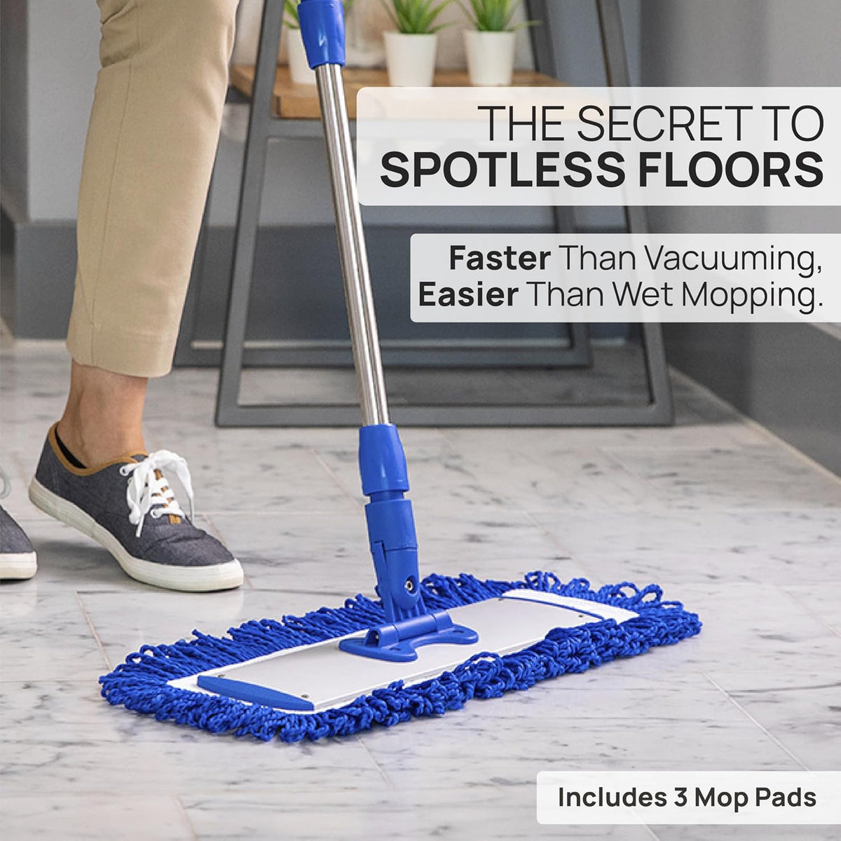 18” Pro Microfiber Hardwood Floor Mop - Cleans Floor in Seconds | Dust & Wet Mopping | Hardwood, Tile, Laminate & Vinyl with 3 Washable Pads, No