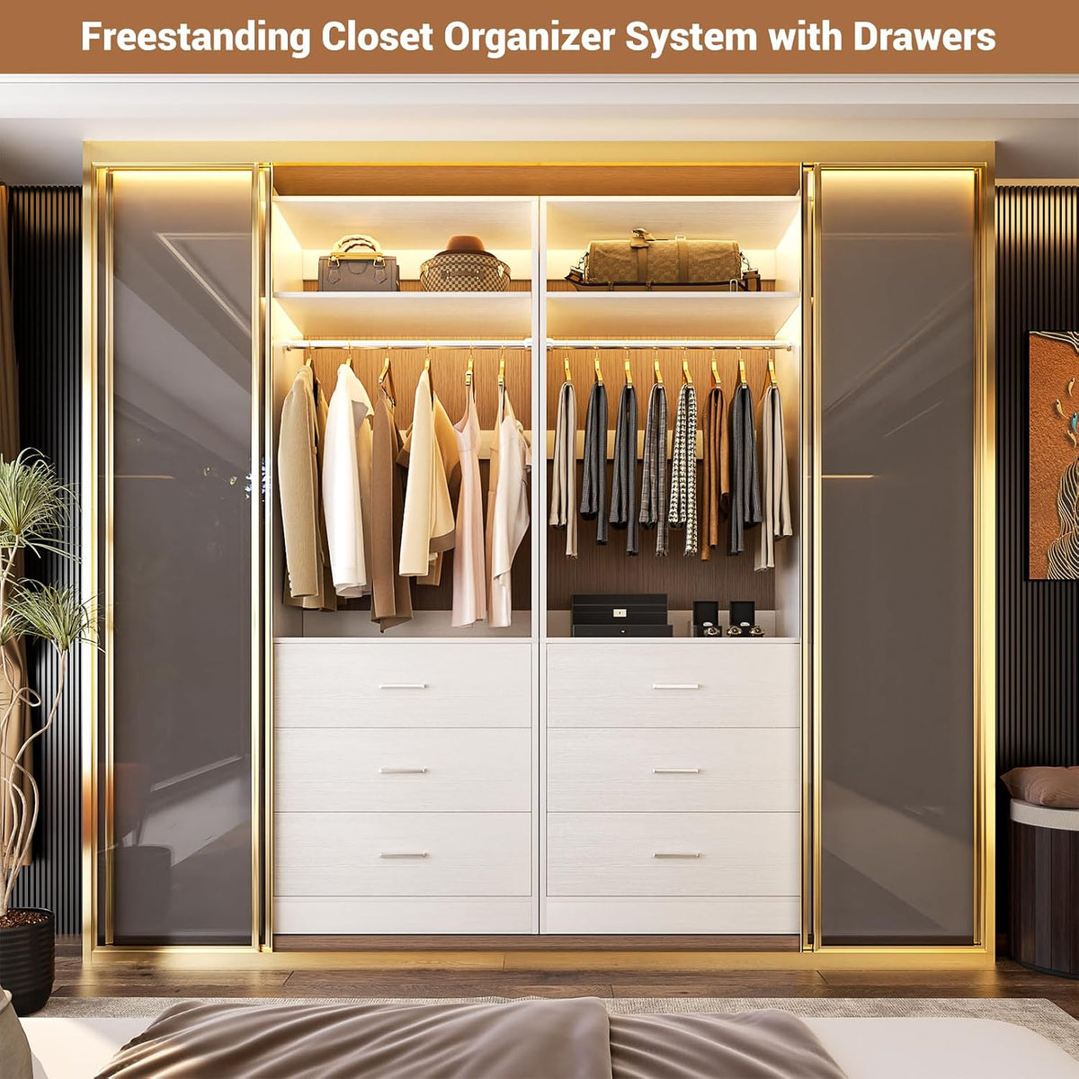 Besiost Closet Systems with 6 Wood Drawers, Closet System Set of 2