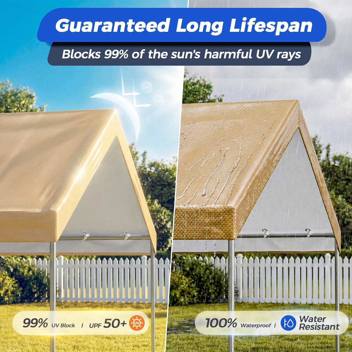10x20 FT Carport Canopy Replacement Cover, Beige (Only Top Cover)