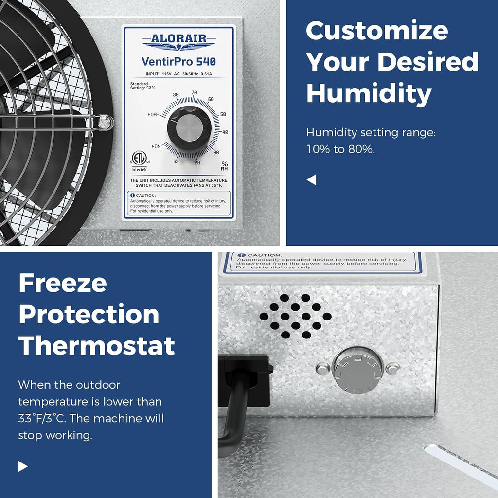 ALORAIR 540CFM Crawl Space Ventilator Fan with Humidistat & Thermostat