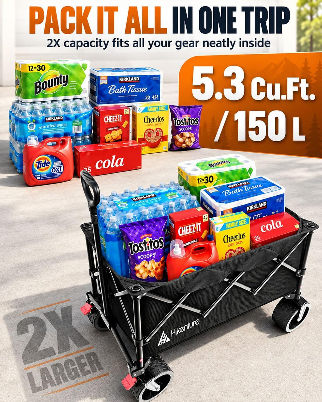 Hikenture Wagons Carts Foldable, 450 LBS Capacity Collapsible Beach Wagon