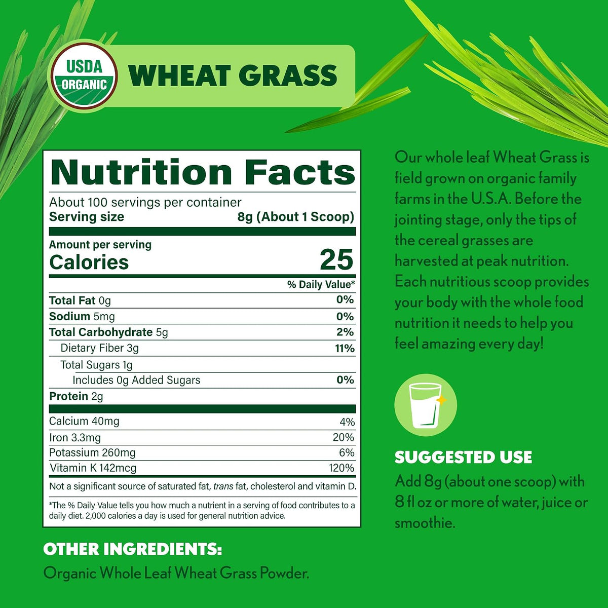 Amazing Grass Wheat Grass Powder, Whole-Leaf, 100 Servings