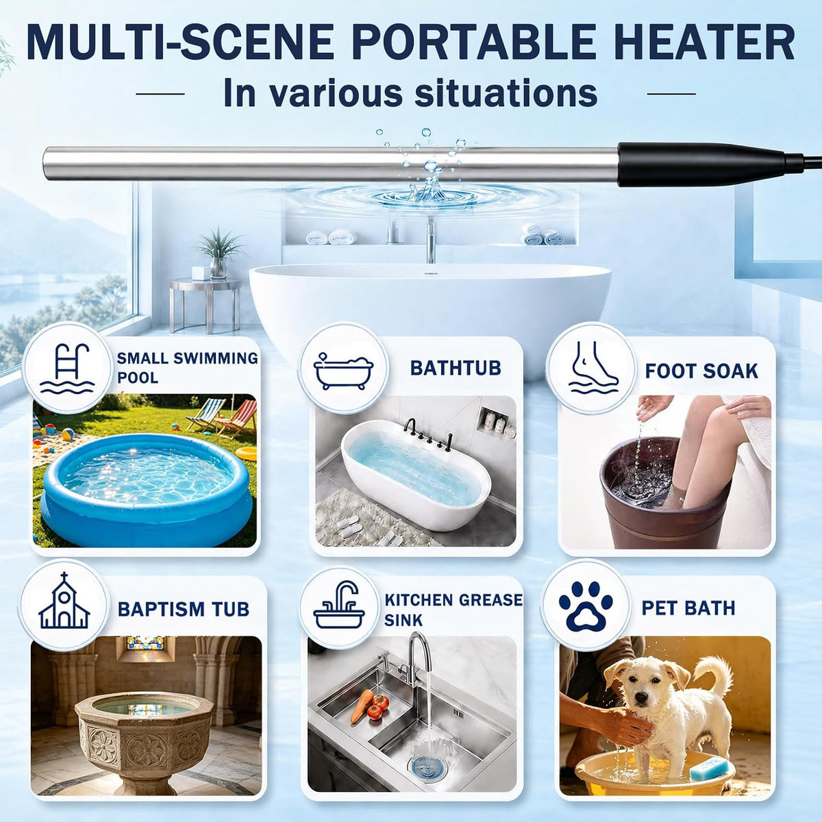Xyloz 3000W Immersion Water Heater, Bucket Water Heaters for Hot Tubs, etc.