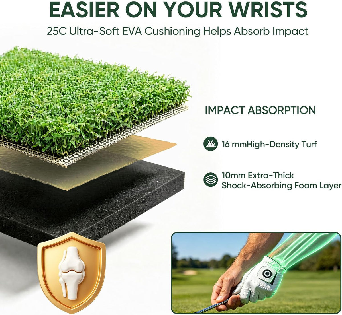 Integrated Golf Hitting Mat with Ball Tray, Thickening Golf Mats Practice Outdoor & Indoor Artificial Turf Matt with 3 Tees