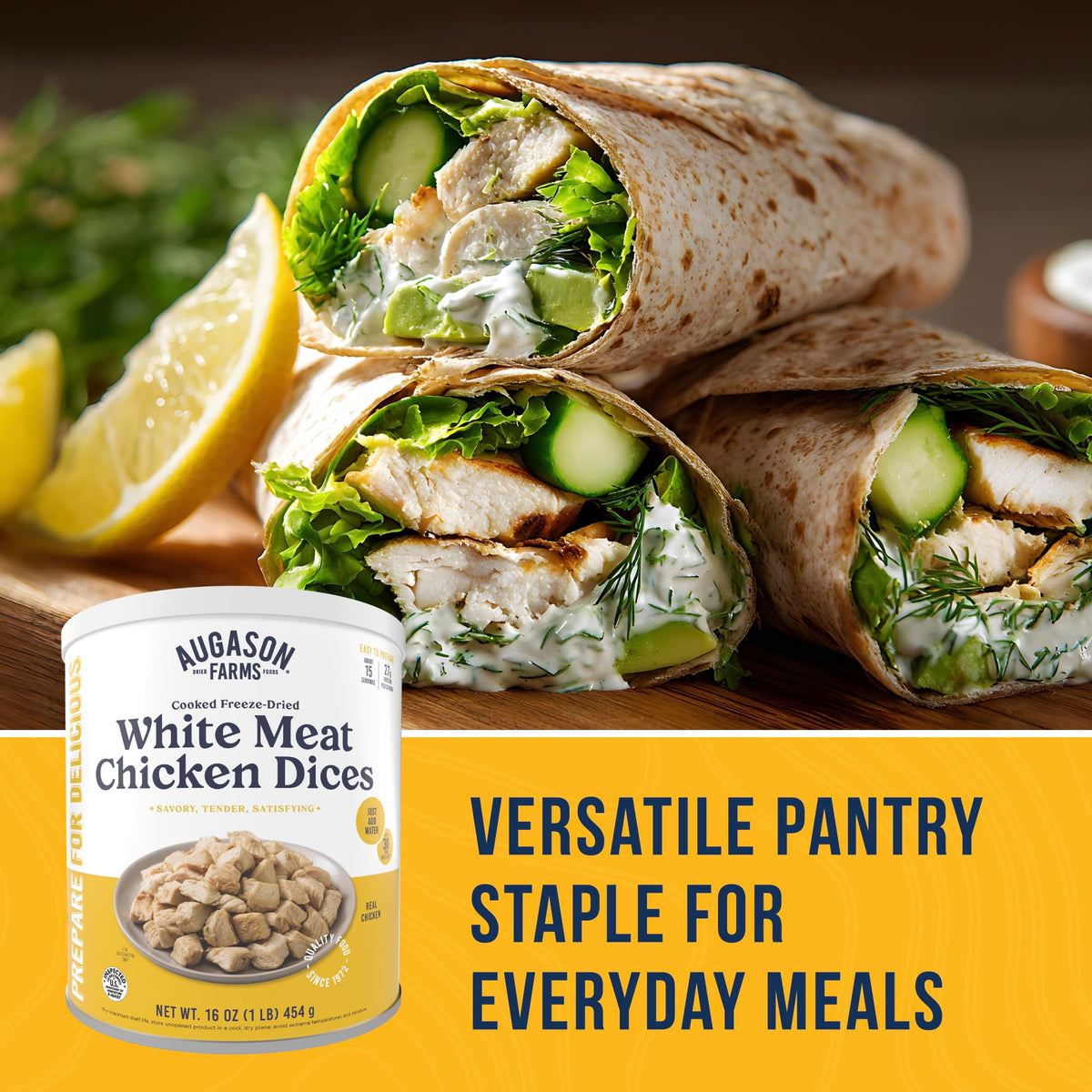 Augason Farms Cooked Freeze Dried White Meat Chicken Dices Can
