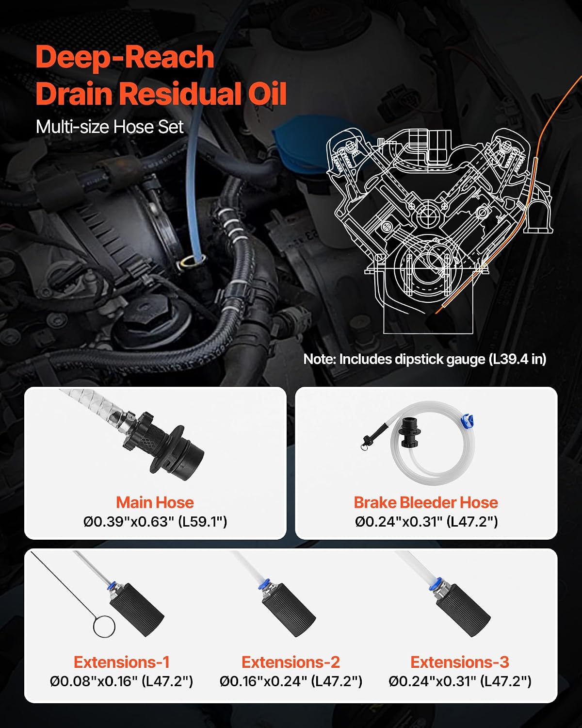 VEVOR Fluid Extractor, 9.5 L Capacity, Pneumatic/Manual Vacuum Oil Extractor Pump with 59 in Long Horse & Three 47 in Extension Tubes, Oil Change