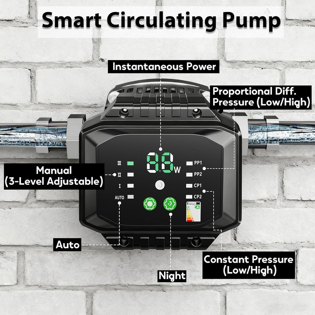 10.1GPM Smart Hot Water Circulation Pump/Recirculating Pump 45Watts