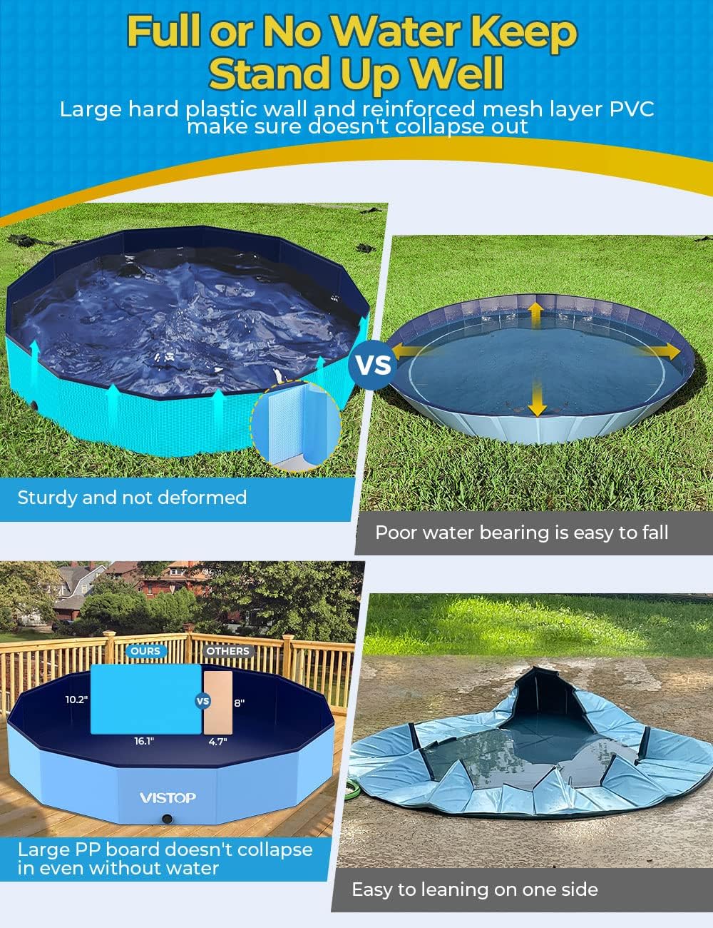 VISTOP Extra Large Foldable Dog Pool XXL, Hard Plastic Shell Portable Swimming Pool for Dogs Cats and Kids Pet Puppy Bathing Tub Collapsible Kiddie