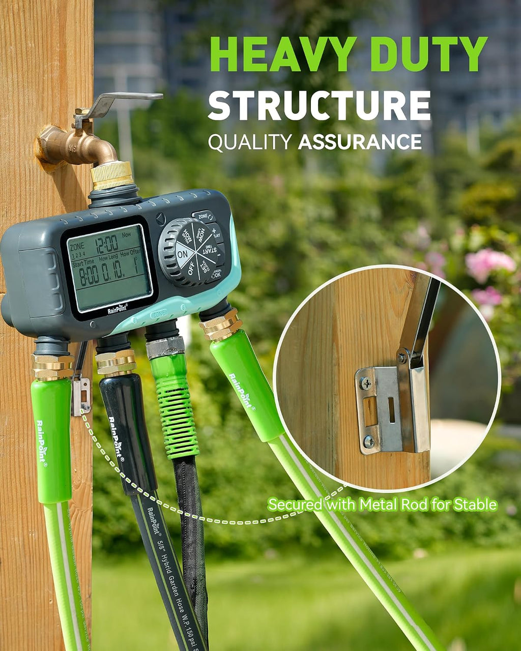 RAINPOINT Sprinkler Timer 4 Zone, Water Timer for Programmable, for Soaker Hose with Rain Delay/Manual/Automatic Watering System, Digital Irrigation