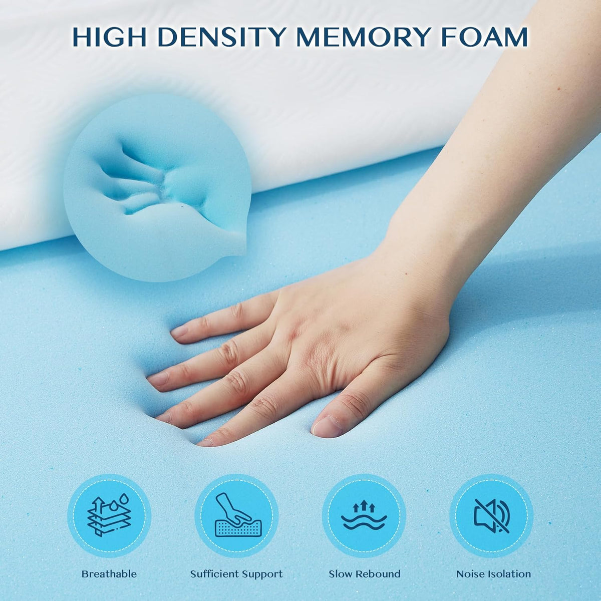 MASVIS 3 Inch Queen Memory Foam Mattress Topper, Ventilated Gel Mattress Topper for Back Pain Relief, CertiPUR-US Certified, Removable Washable Cover
