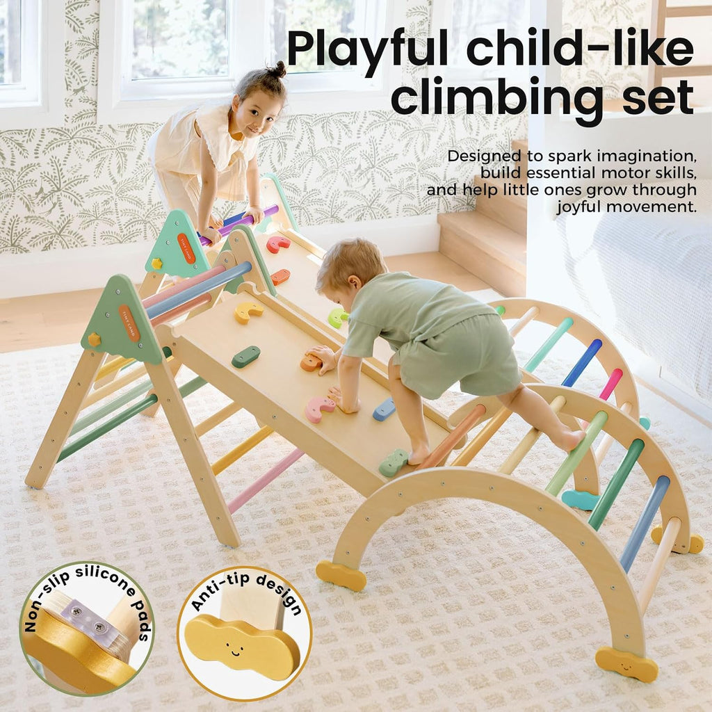 Tiny Land Pikler Triangle Set,7-in-1 Foldable Montessori Climbing Toys