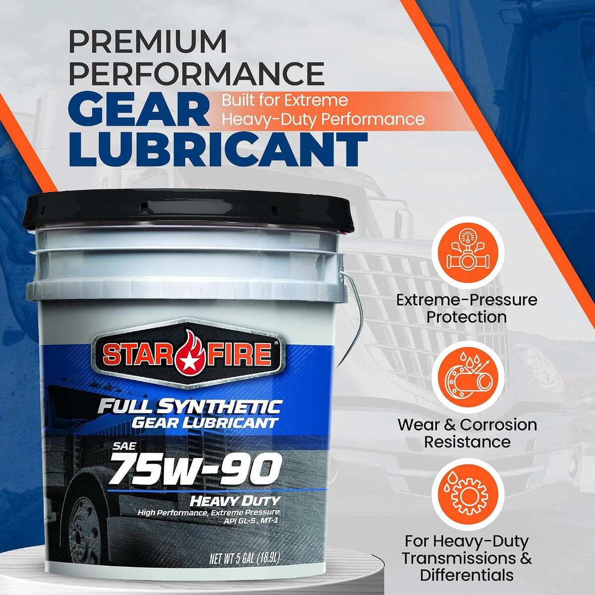 STARFIRE Full Synthetic SAE 75W90 GL-5 Gear/Differential Oil 5 Gallon Pail