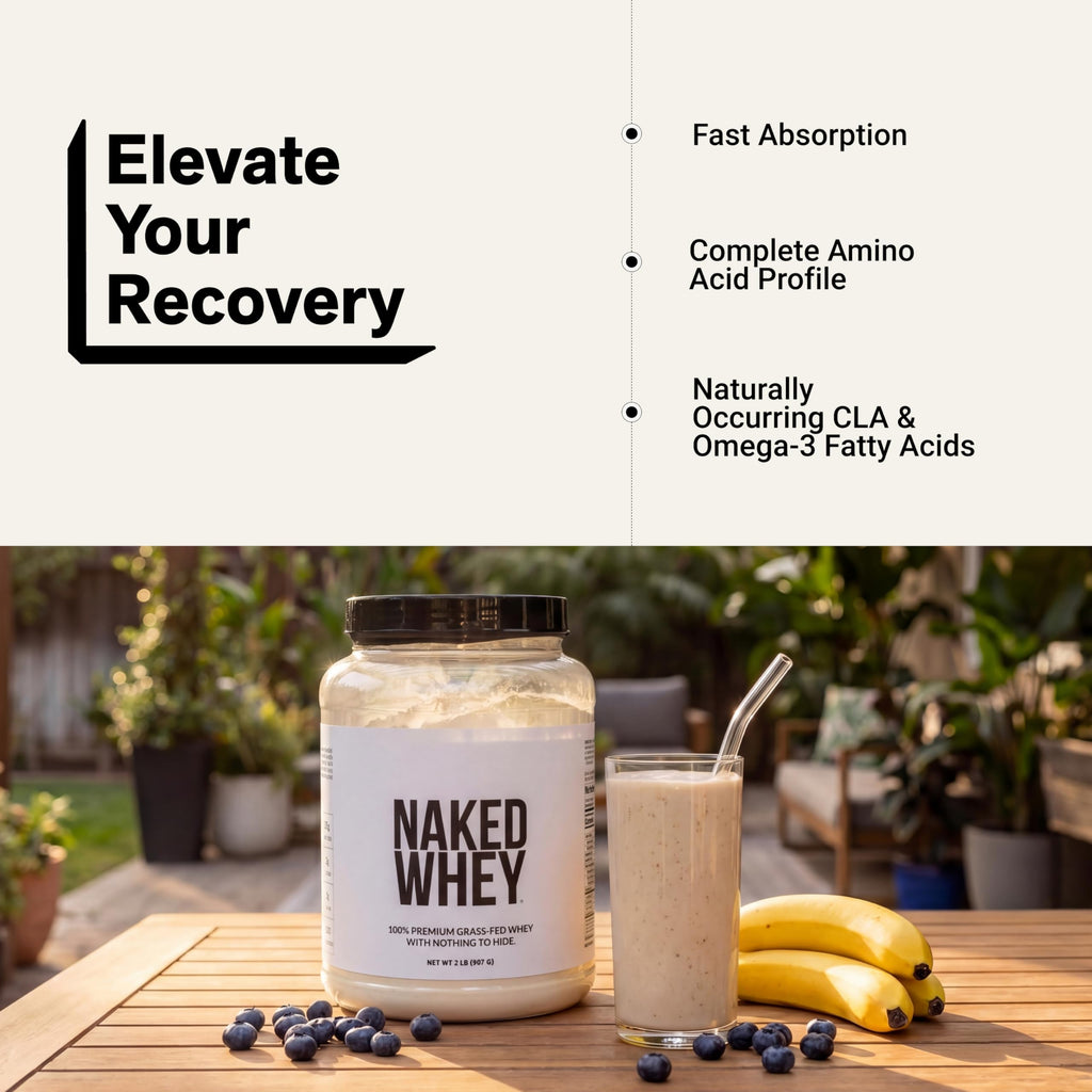 NAKED Whey 2LB 100% Grass Fed Whey Protein Powder - Only 1 Ingredient, Unflavored Whey Protein, NSF Certified, Undenatured, Gluten Free, Soy Free, No