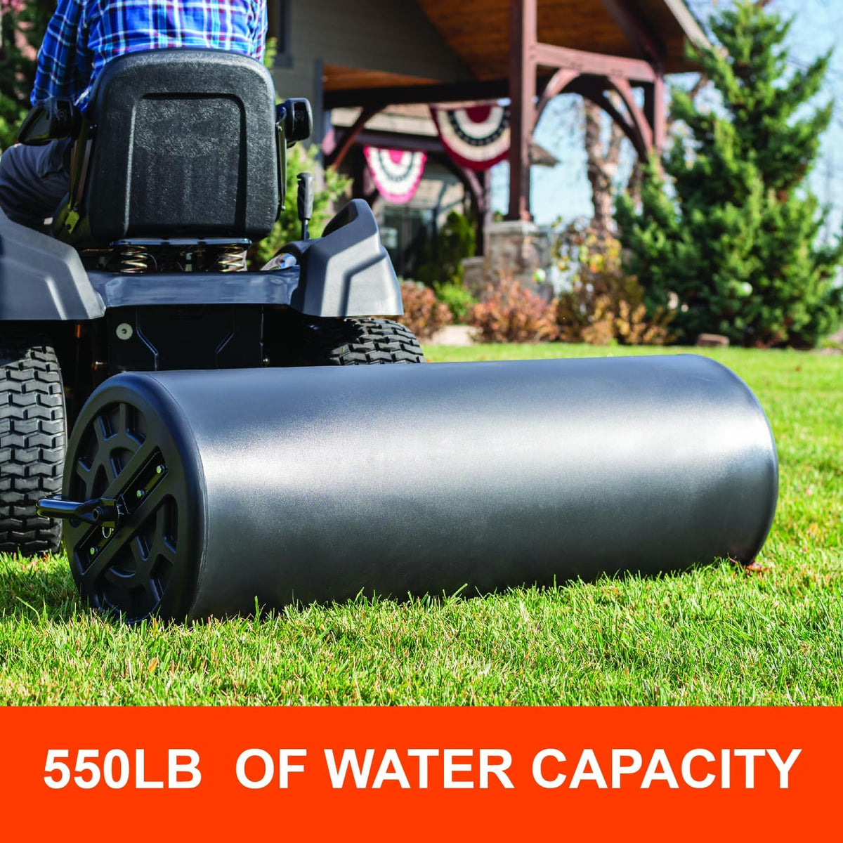 Agri-Fab 18 in x 48 in Tow Behind Poly Lawn Roller for Lawn and Garden Tractors, 550 lb Water Capacity, Made in USA