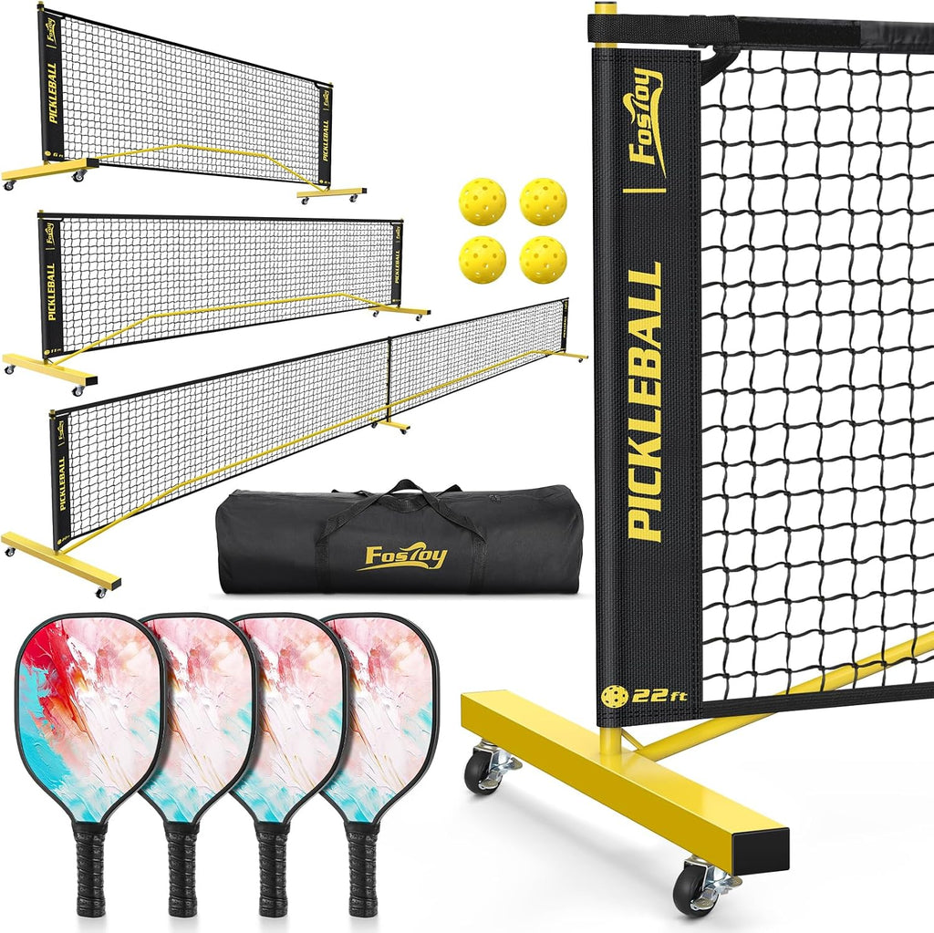 Pickleball Set Net with 4 Paddles Pickleballs, 6FT/11FT/22FT
