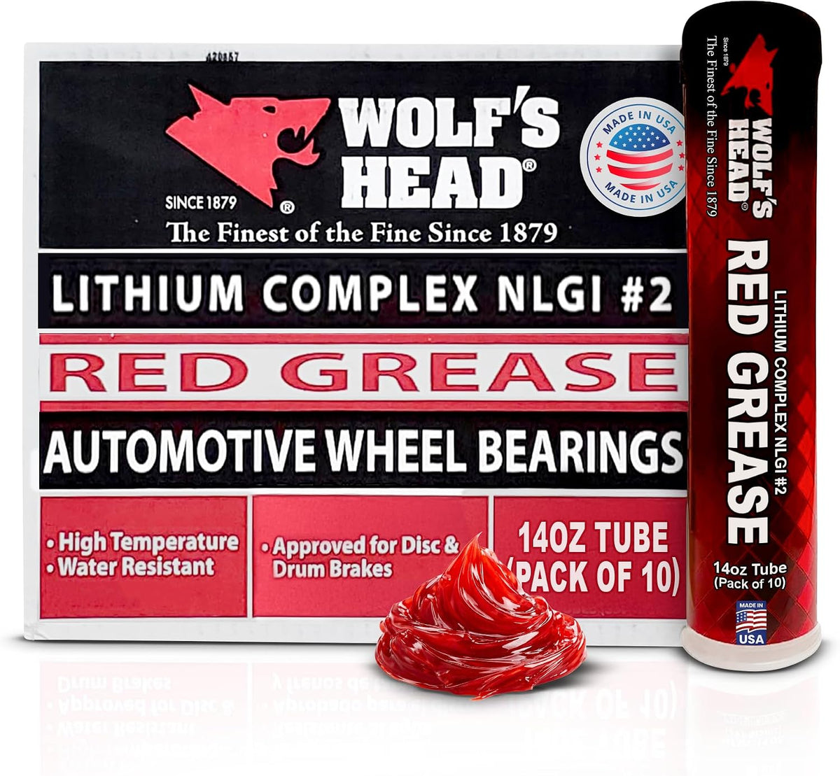 Wolf’s Head Red Grease NLGI #2 (836-88301-91) Premium Tacky Red Grease for Long-Lasting Lubrication, High Temp Protection & Heavy Duty Wheel