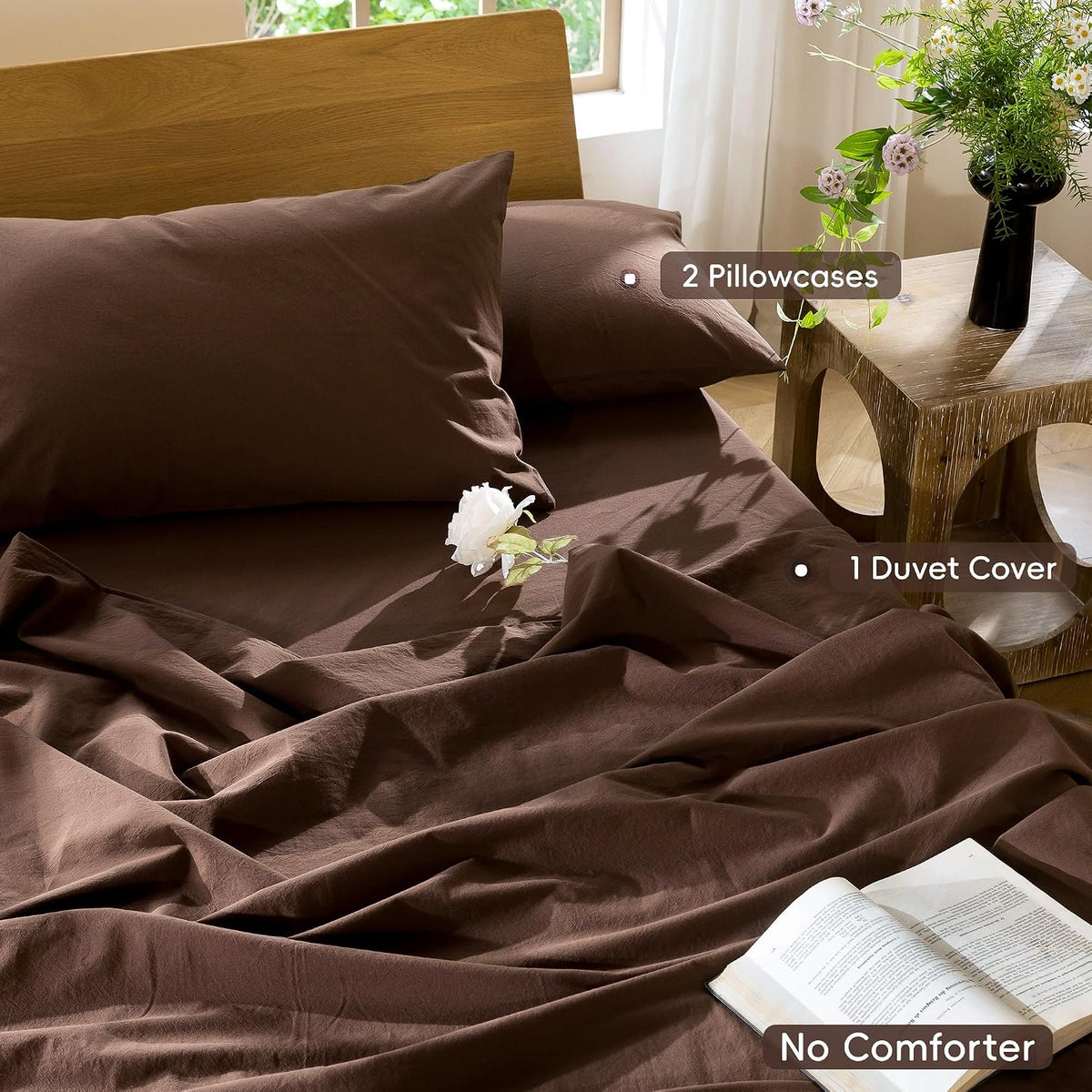 MooMee Duvet Cover Set 100% Washed Cotton Linen Like King