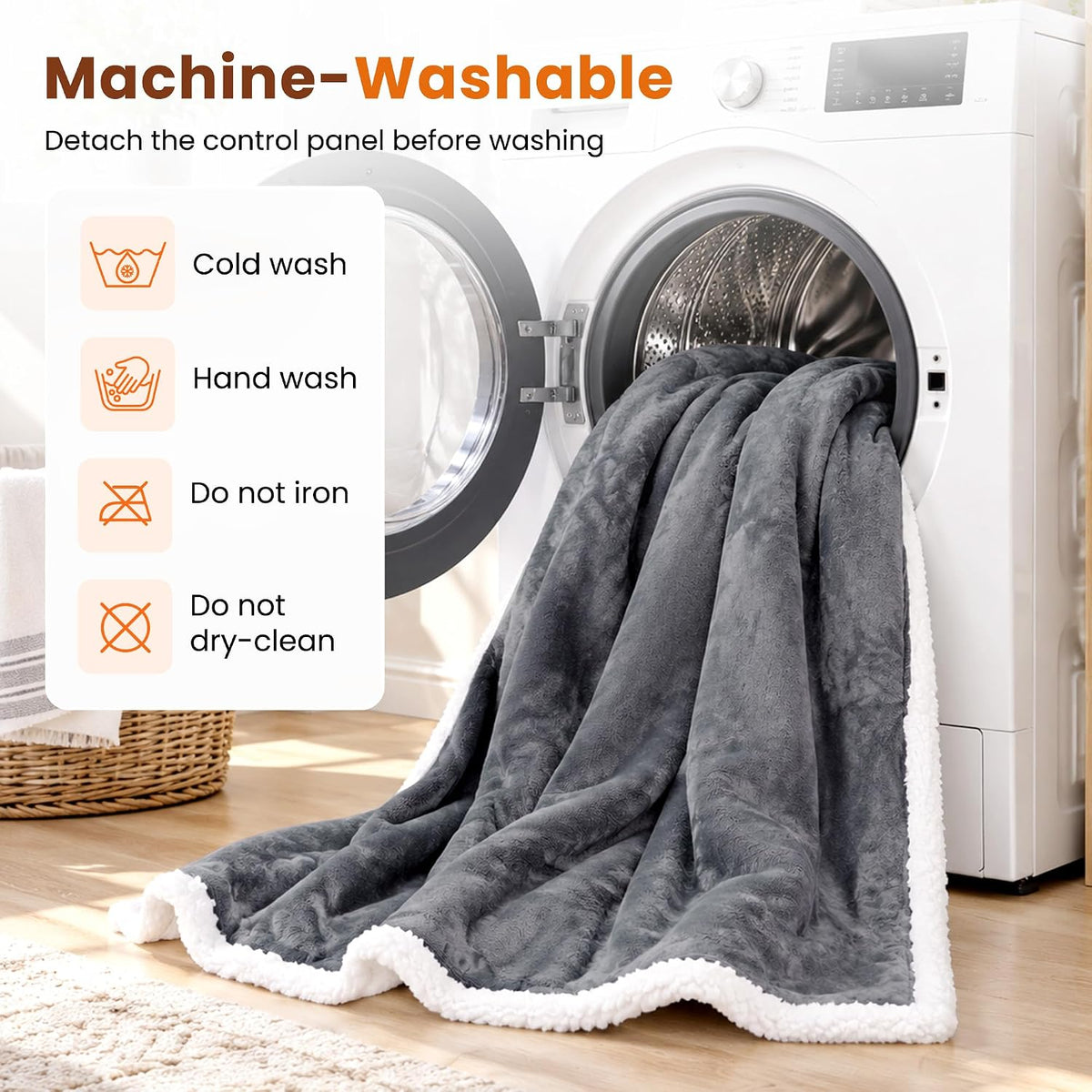 Electric Flannel Wearable Heated Throw Blanket with Foot Pocket & Sleeves, 9 Heating Levels, 2/4/6/8H Auto Off Timer, 52 x 72, Machine Washable