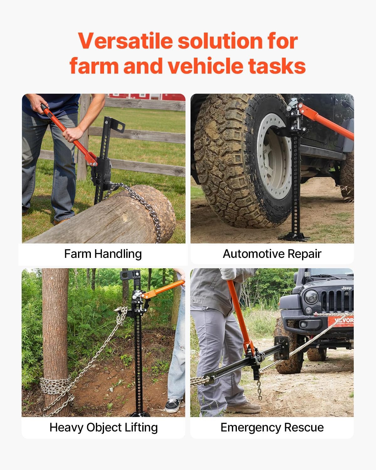 VEVOR Farm Jack, 33" Utility High Lift Farm Jack, 3.18 Ton (7,000 lbs) Capacity Ratcheting Off Road Utility Jacks, Heavy-Duty Lift Jacks with 5.12"