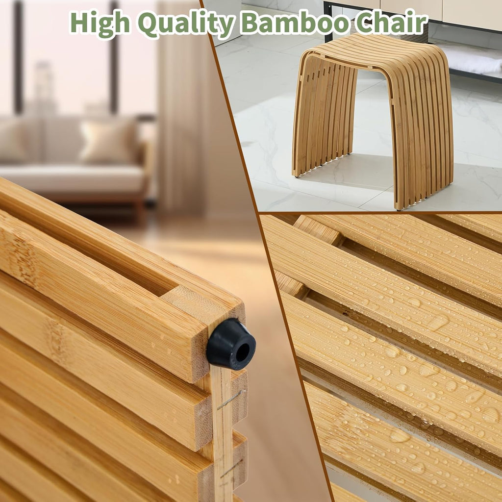 Bamboo Shower Bench, Waterproof Non-Slip Bath Stool,Sturdy Stable