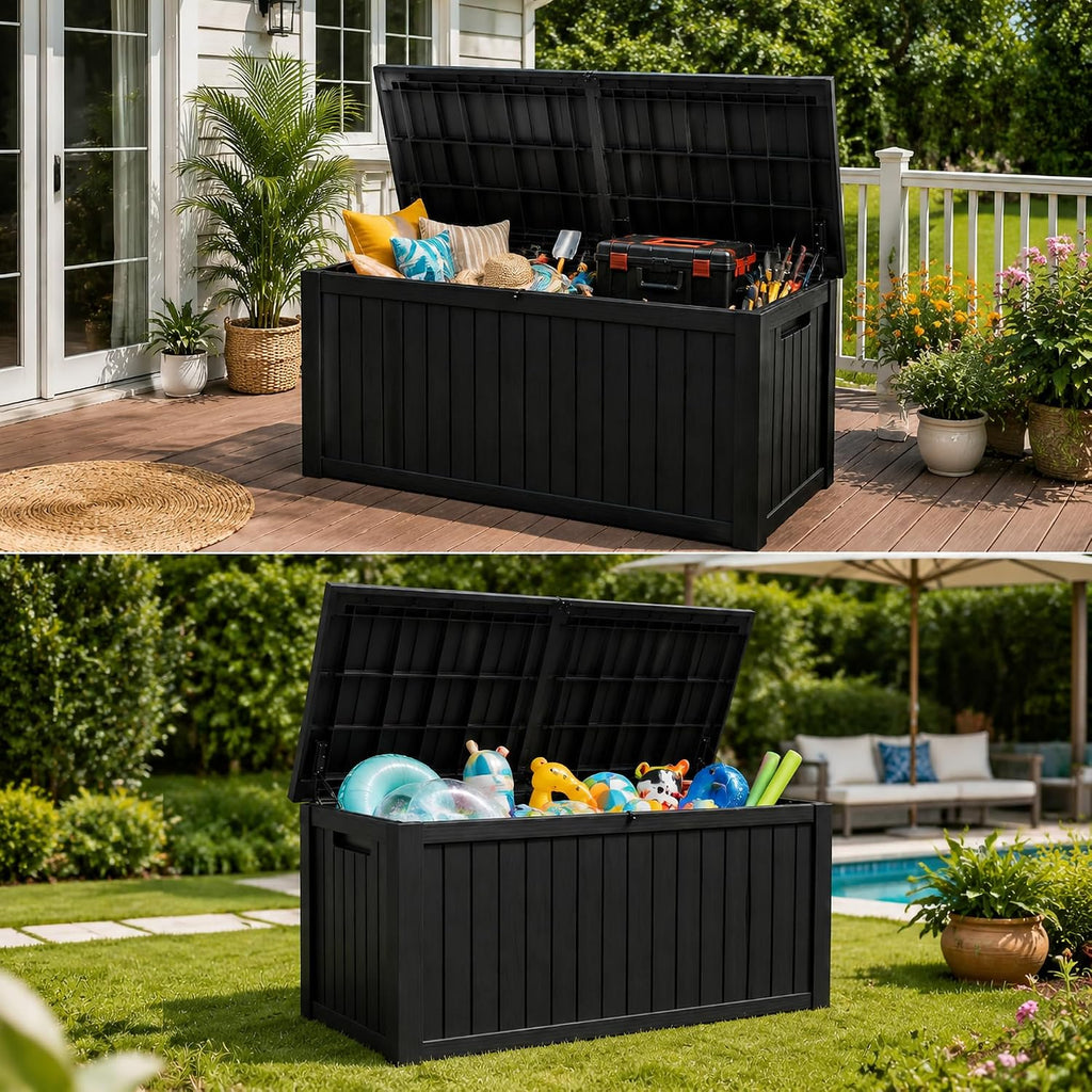 320 Gallon Extra-large Outdoor Storage Box, Waterproof Lockable Deck Box