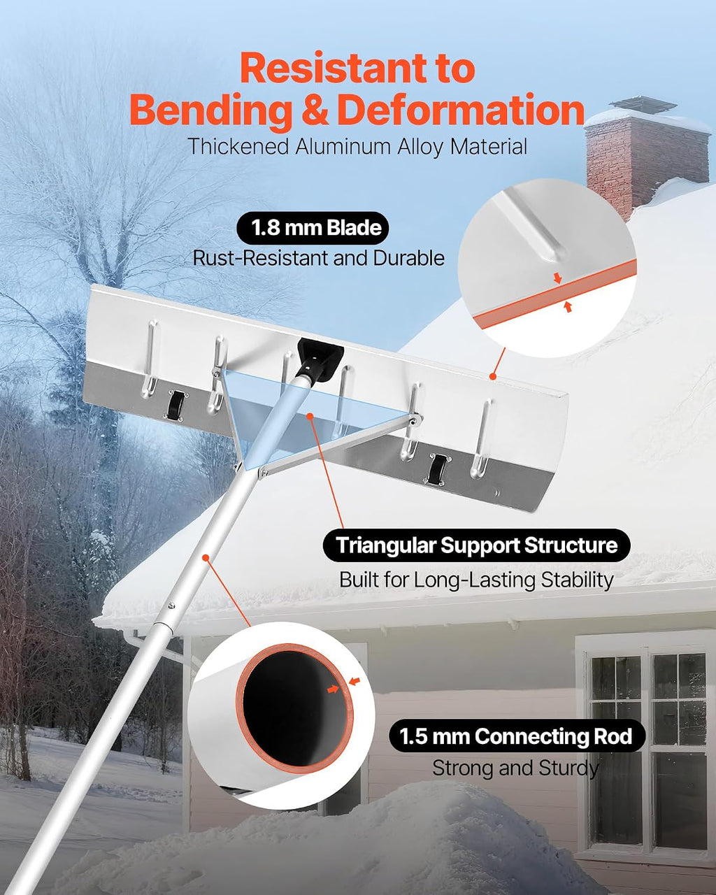 VEVOR Snow Roof Rake, 26 in Aluminum Blade Snow Removal Tool