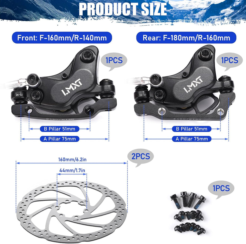TOBWOLF MTB Hydraulic Disc Brake Set, Four-Piston Bike Brake Upgrade Kit