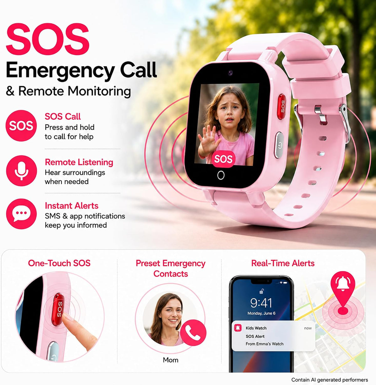 4G Kids Smart Watch with GPS Tracker, Video & Voice Call, SOS, WiFi, IP68 Waterproof, AI Smart Features, Parental Control Phone Watch for Boys Girls