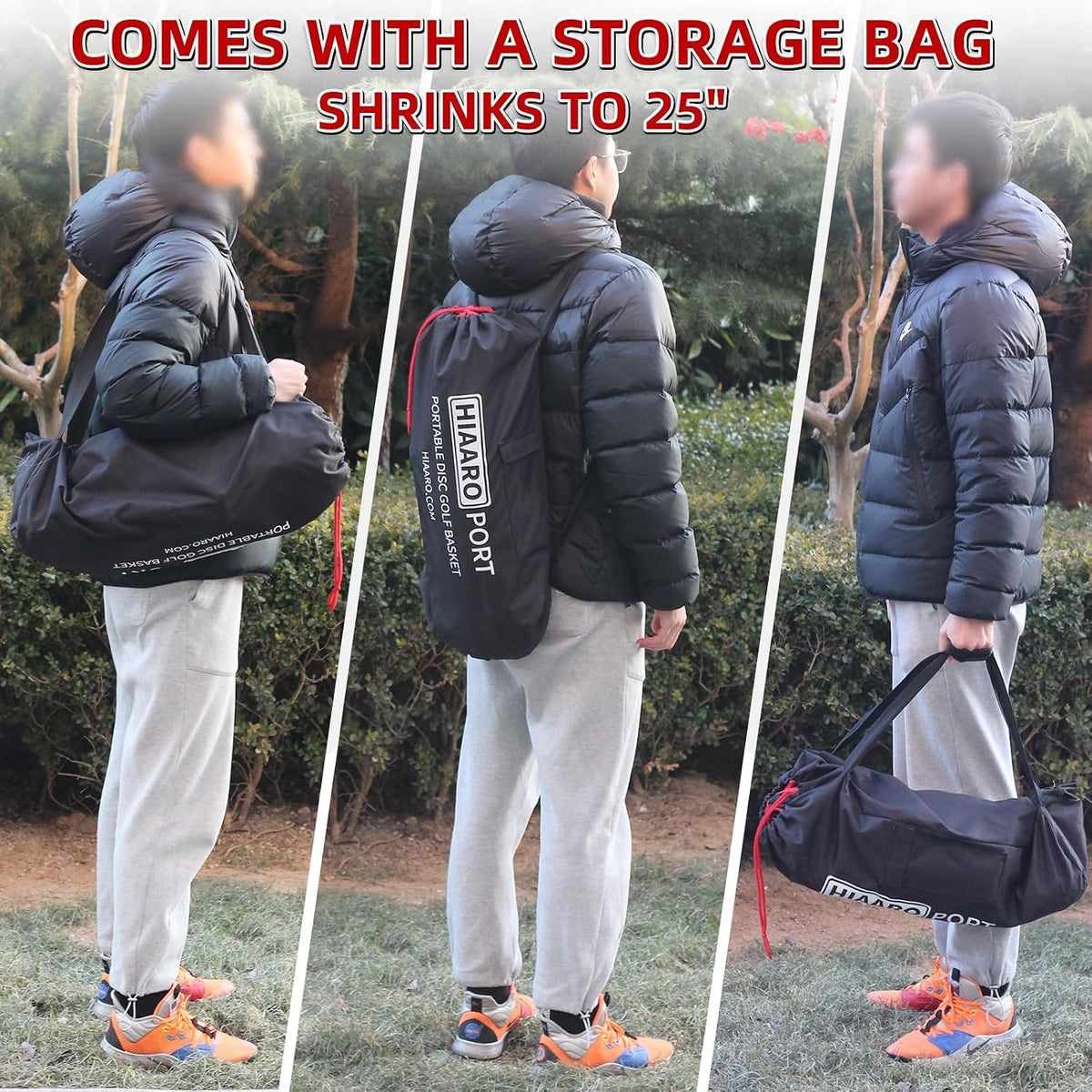 PDGA Approved - HIAARO Portable Disc Golf Basket with 16 Heavy Duty Chains, Foldable Disc Golf Target with Carry Bag for Practice