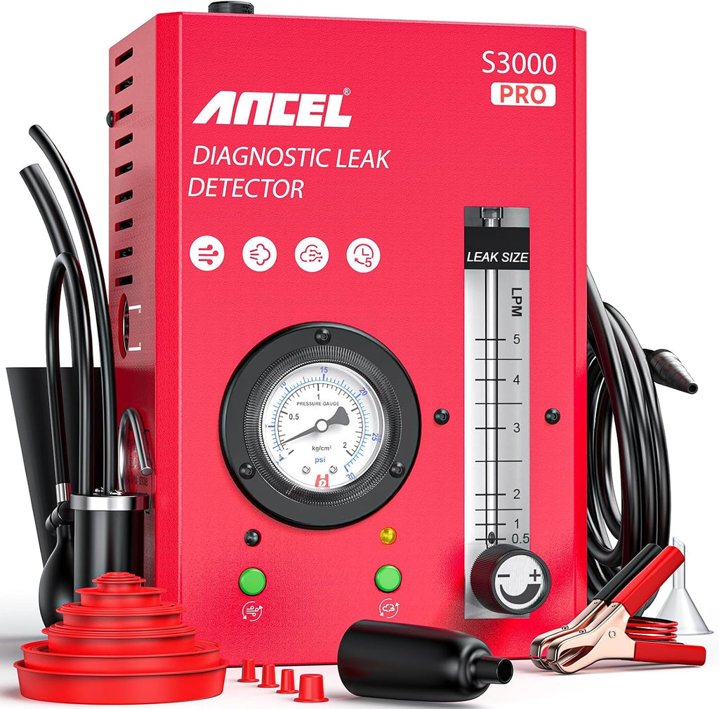 ANCEL S3000 PRO Automotive Smoke Machine with Built-in Air Pump and Pressure Gauge. Professional Vehicle Leak Diagnostic Detector Tools Kit for Leaks