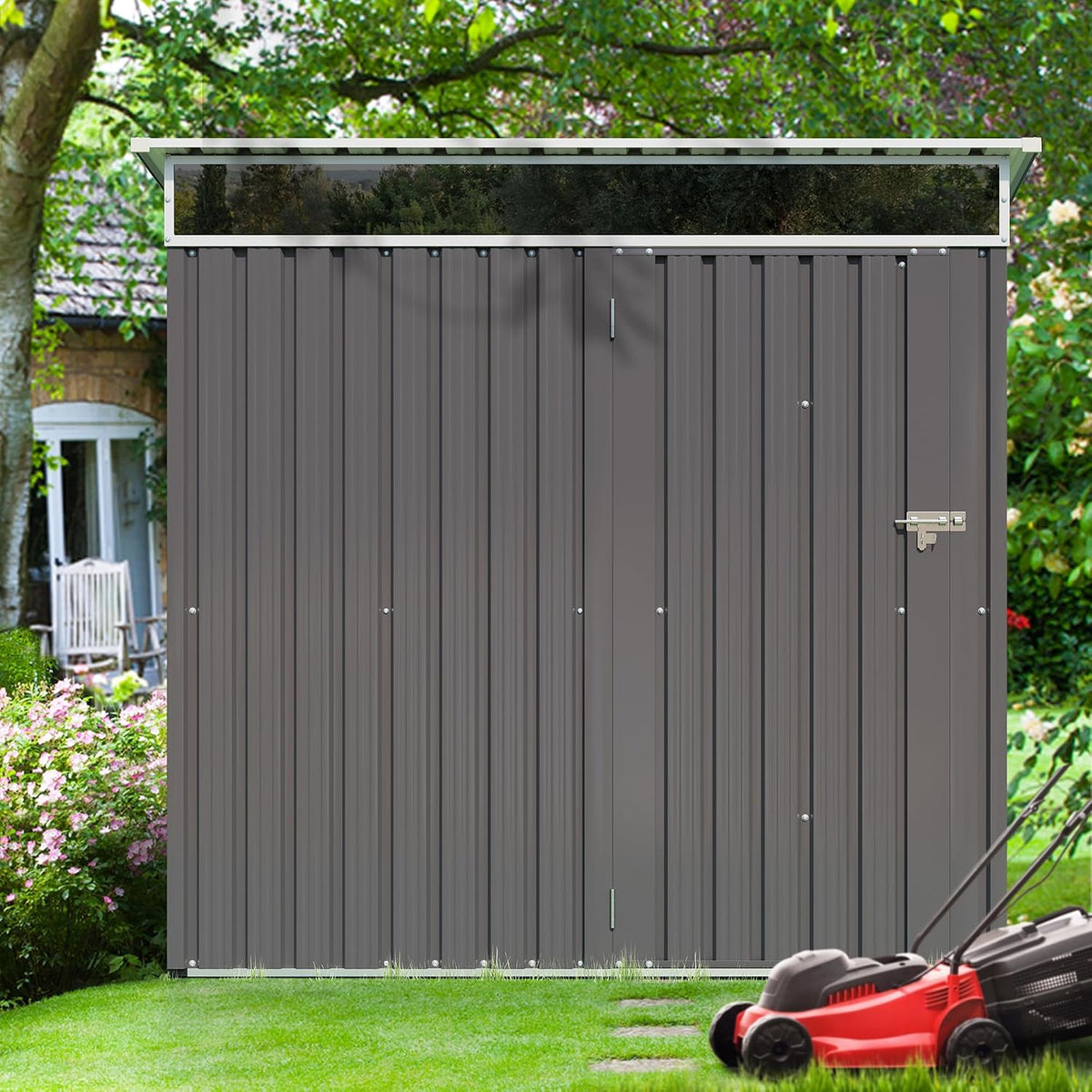 Shintenchi 6x4 FT Outdoor Storage Shed with Window, Outdoor Waterproof Storage Shed Metal Garden Shed with Lockable Single Door,Weather Resistant