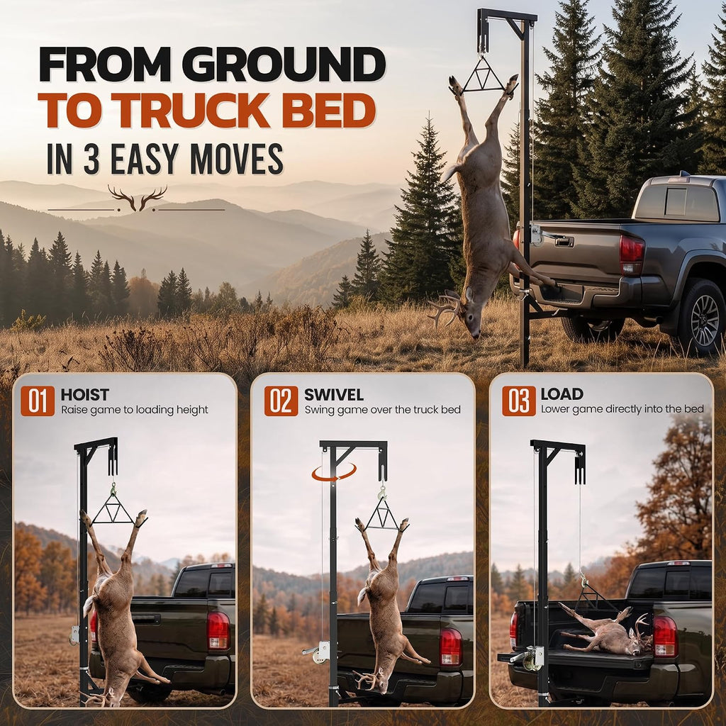 Mossy Oak Truck Hitch Game Hoist with Gambrel, 400 LB Capacity Deer Hanger