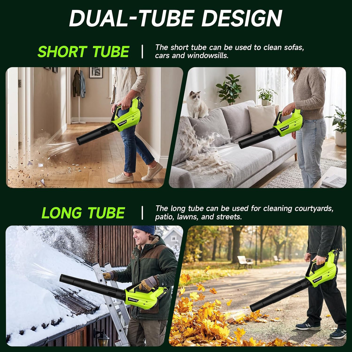 Leaf Blower Cordless, Leaf Blower with Battery and Charger - 2 Speed Modes, 2 Batteries, 20V Powerful Lightweight Electric Blowers for Blowing Leaves