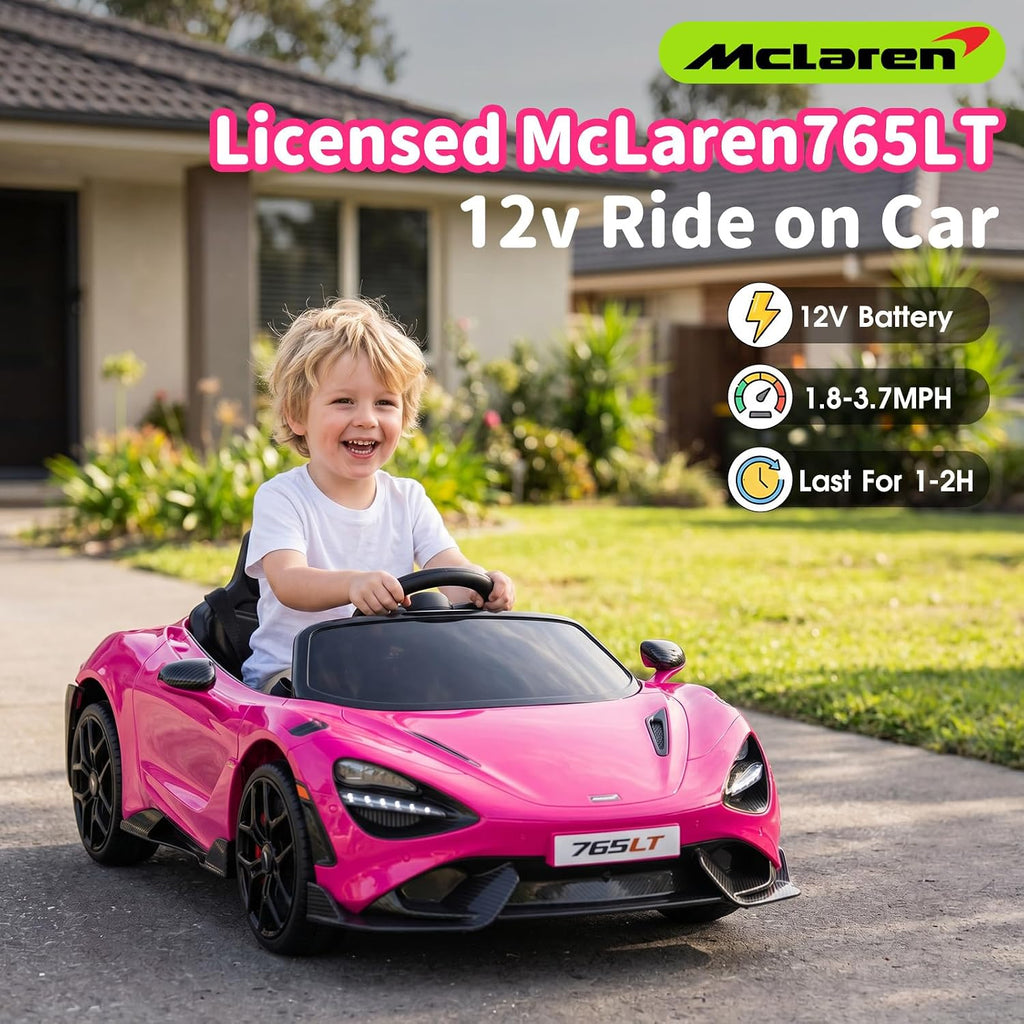 Kids Ride-on Car Licensed McLaren765LT for 3-6Years Old, Electric car 12V Battery Powered Electric Vehicle, w/Parent Remote, Music Player, LED Lights