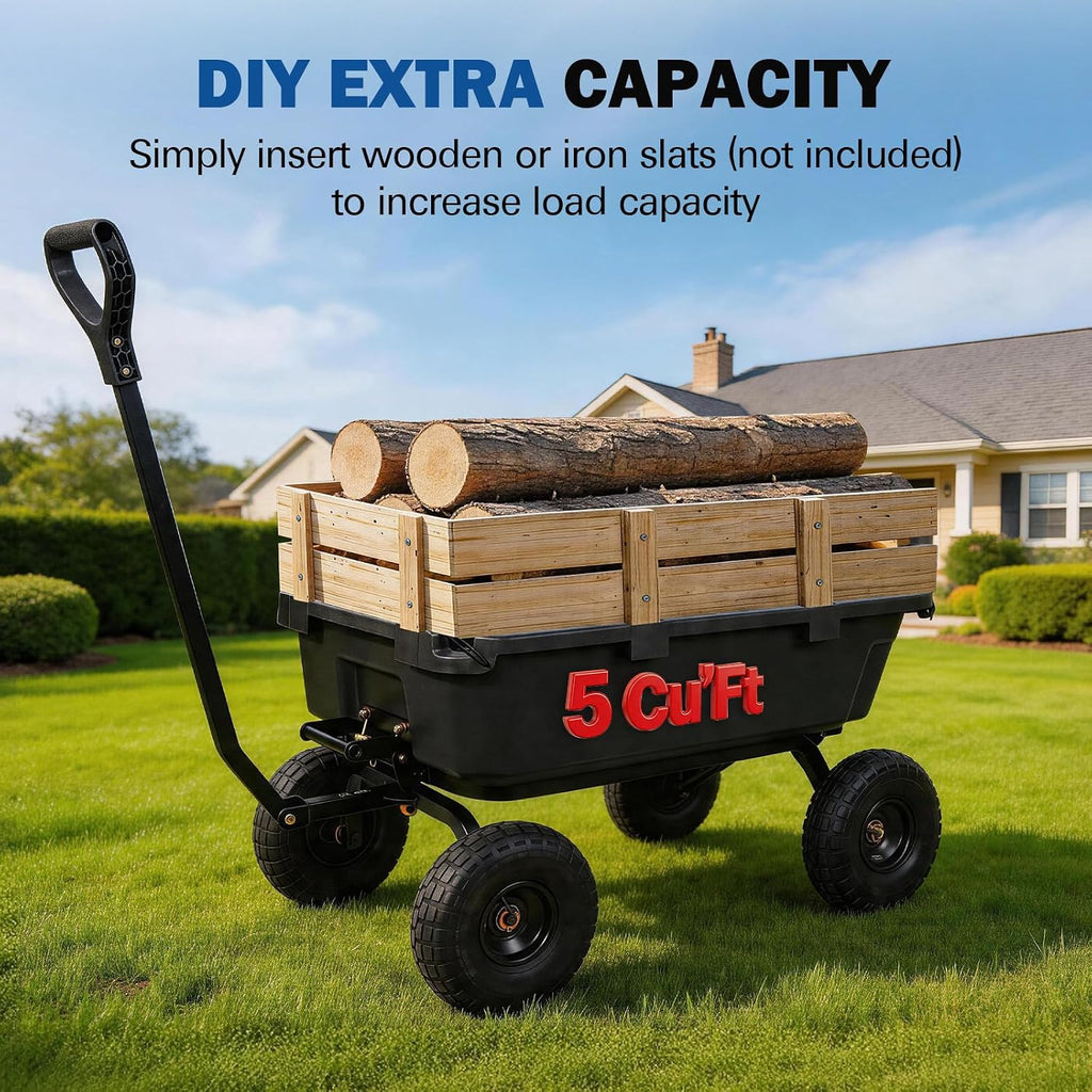 BILT HARD 900 lbs Poly Garden Dump Cart, 5 Cu.Ft Wheelbarrow Cart with 10" All Terrain Wheels & Quick-Release System, Heavy Duty Utility Wagon for