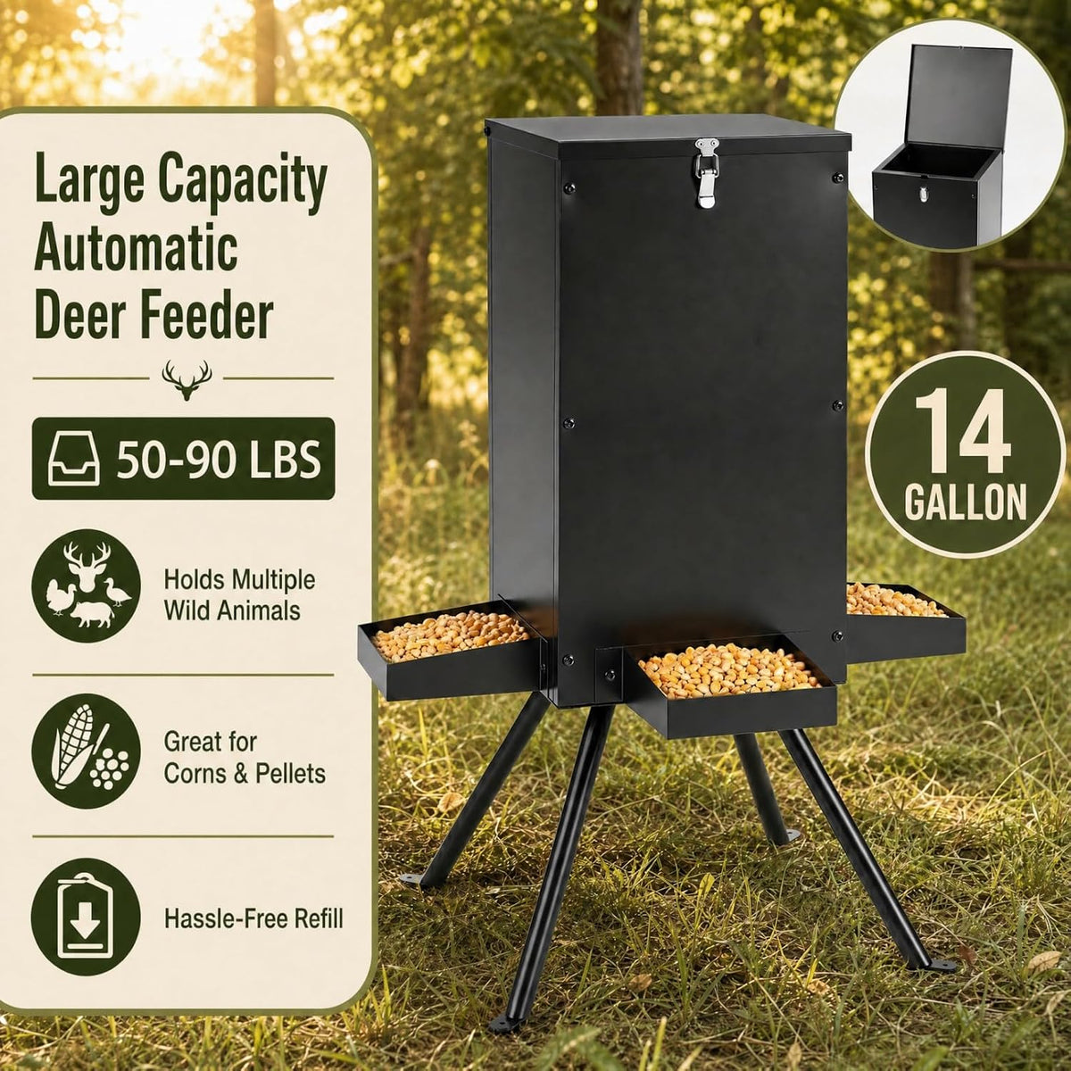 GYMAX 90LBS Deer Feeder, Gravity Deer Feeders with 4 Trays, Heavy Duty