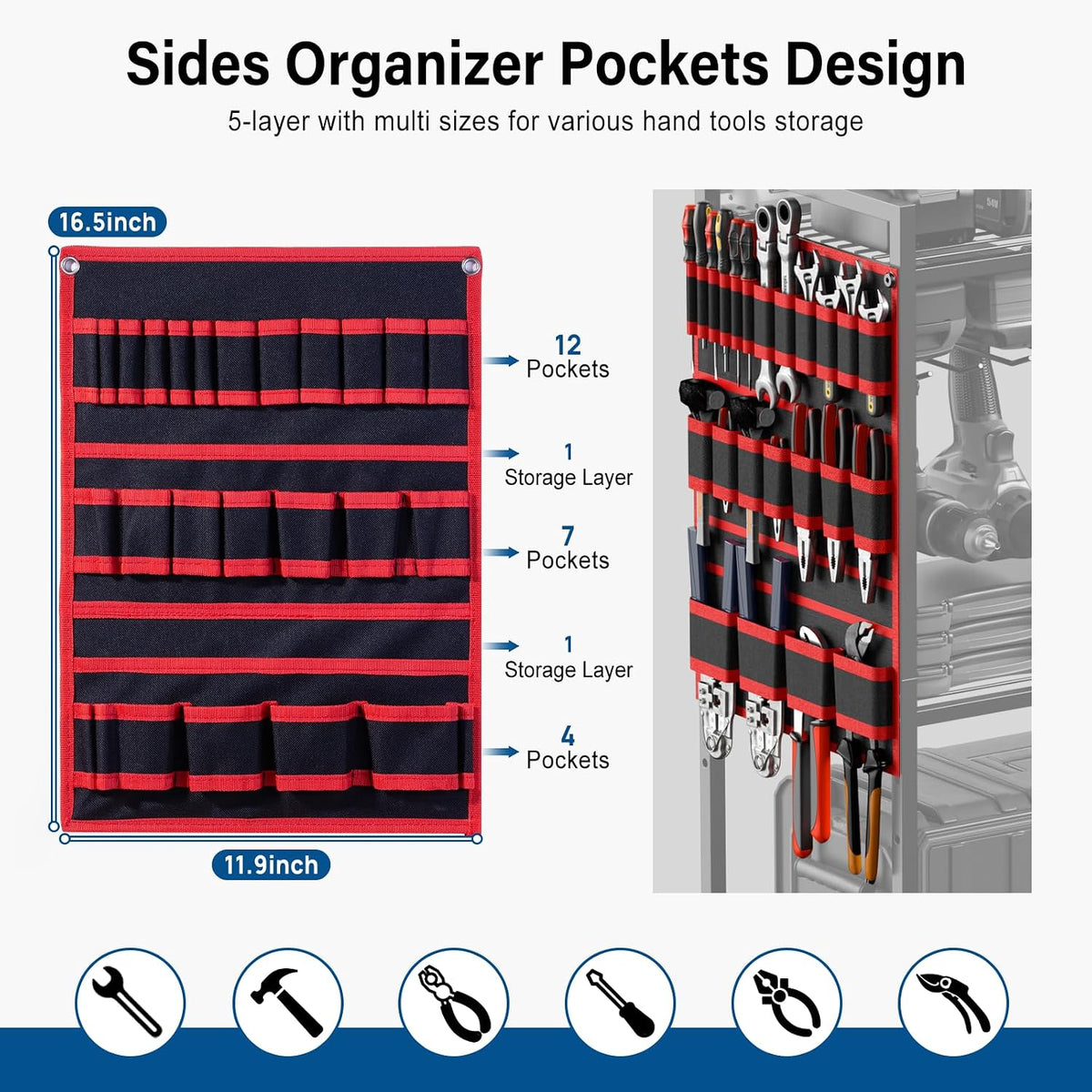 Power Tool Charging Organizer Cart, 8 Outlet 3 USB, 6 FT Cord, Red
