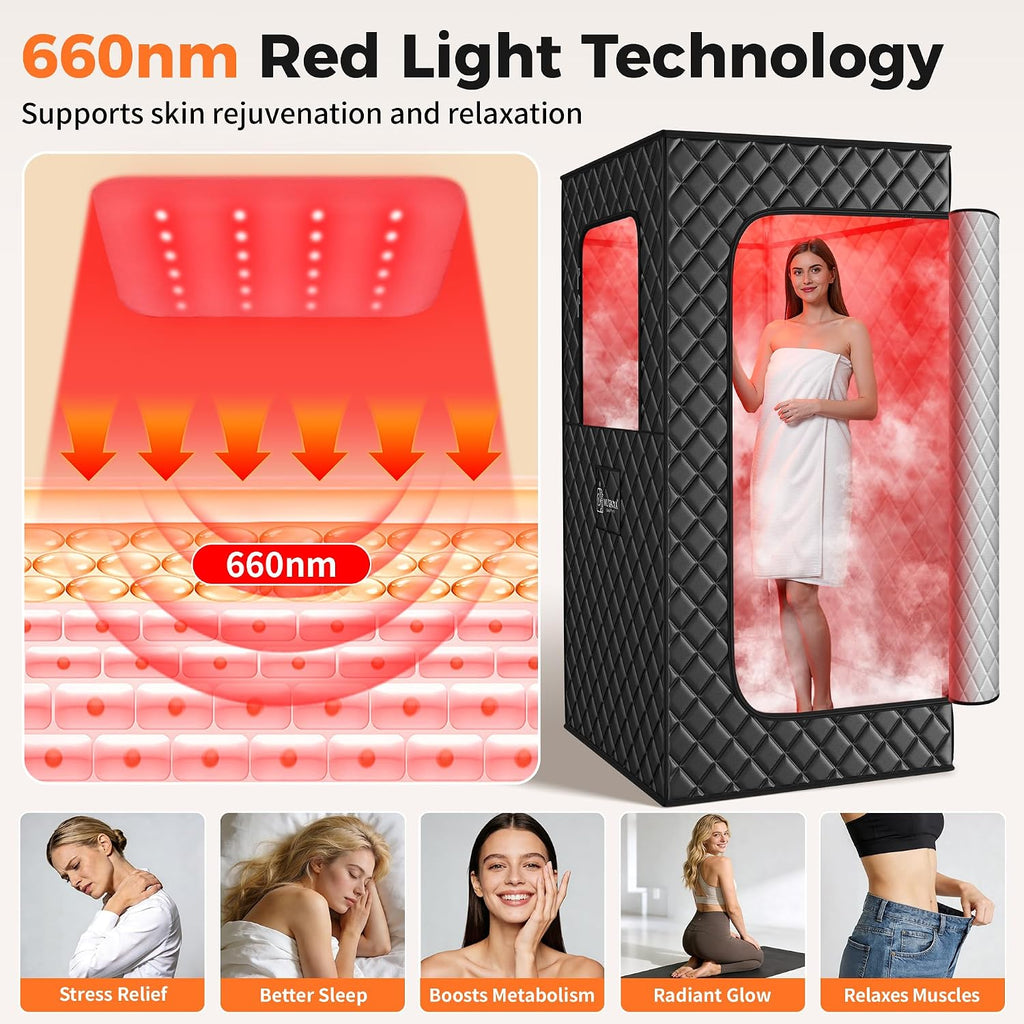 Portable Infrared Sauna Box for Home, 3L 1400W Steam Sauna Tent