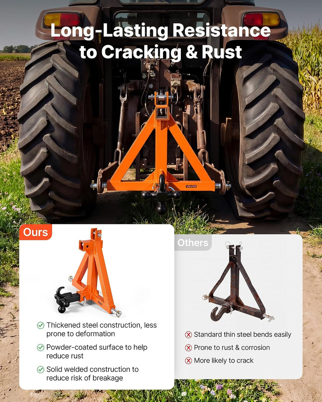 VEVOR 3 Point Trailer Hitch with 2" Receiver, 3 Pt Quick Hitch with 3 Trailer Balls, Tractor Tow Drawbar Adapter for Category 1, Kubota, Mahindra