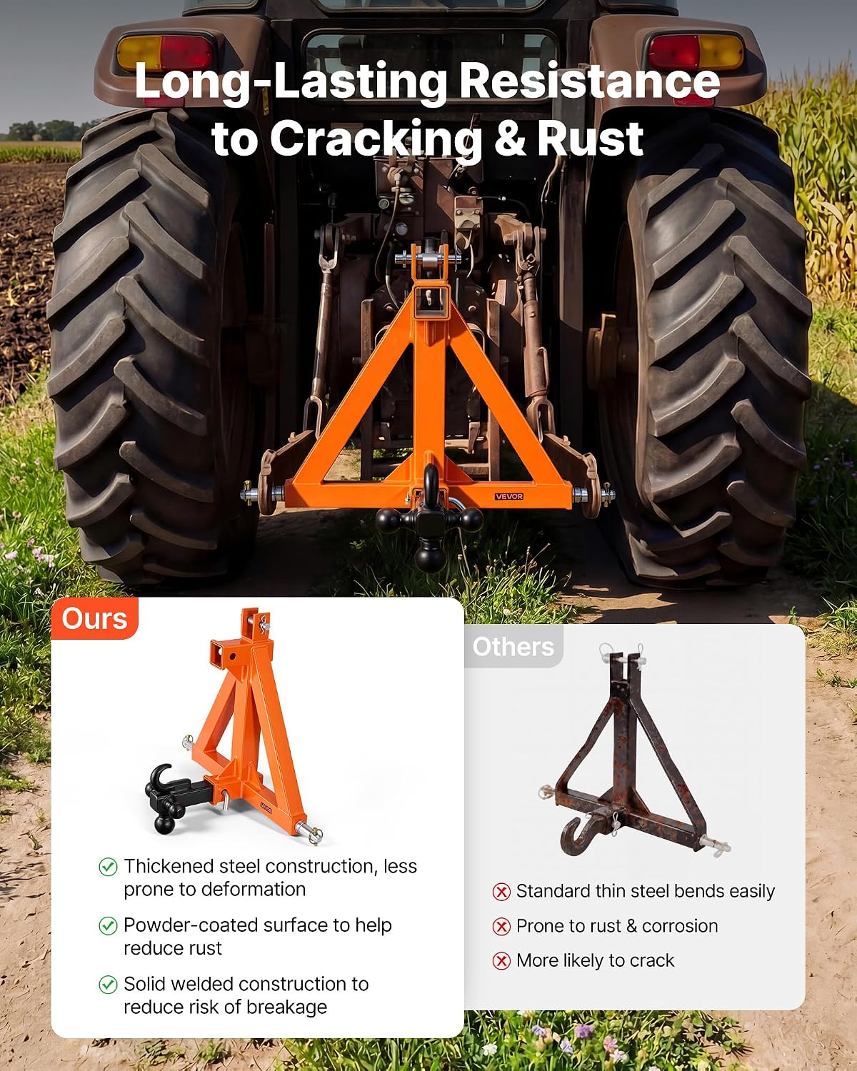 VEVOR 3 Point Trailer Hitch with 2" Receiver, 3 Pt Quick Hitch with 3 Trailer Balls, Tractor Tow Drawbar Adapter for Category 1, Kubota, Mahindra